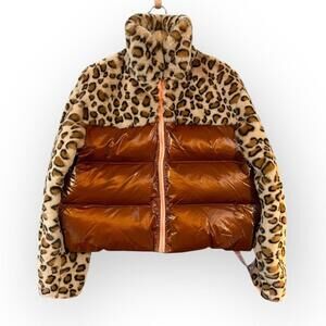 Choosy NWT Leopard Faux Fur Jacket Coat Puffer Women’s Sz L